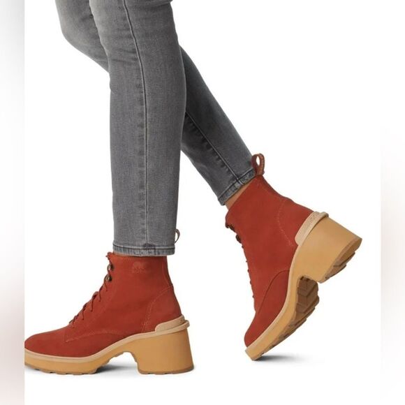 Sorel Hi Line waterproof lace up platform combat boot in orange 8 - Picture 3 of 13